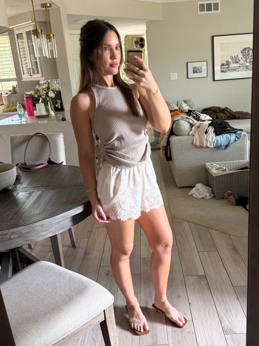 The Range Ribbed Drawstring Tank Top - Taupe - Picture 5 of 5